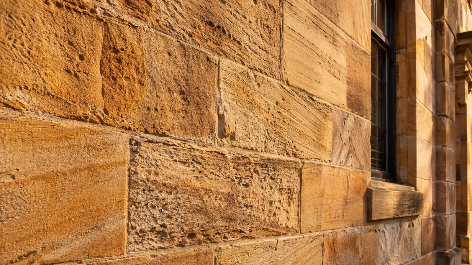 Sydney sandstone wall in late afternoon light
